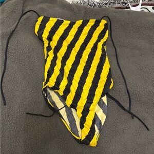 Vintage Yellow and Black Striped Swimsuit